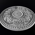 Artistic Detailed Carved White Plate With Intricate Floral And Curved Vine Patterns