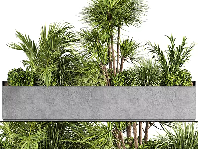 Modern Potted Plants In Concrete Planter With Green Palm And Shrubs For Indoor Decor 3d model