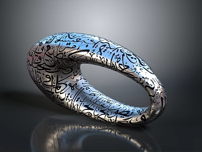 Silver Bangle Accessory With Intricate Arabic Calligraphy Artistic Decorative Design 3d model