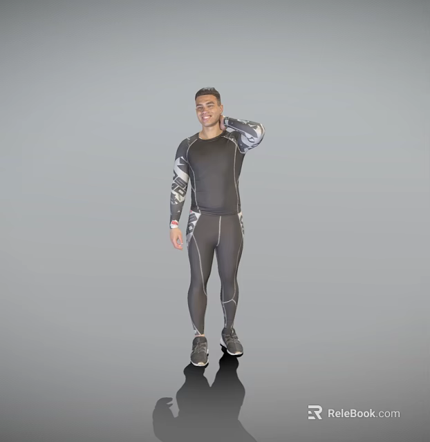 Man Wearing Tight Compression Sportswear Touching His Neck Against Gray Background 3d model 