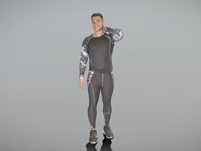 Man Wearing Tight Compression Sportswear Touching His Neck Against Gray Background 3d model