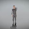 Man Wearing Tight Compression Sportswear Touching His Neck Against Gray Background