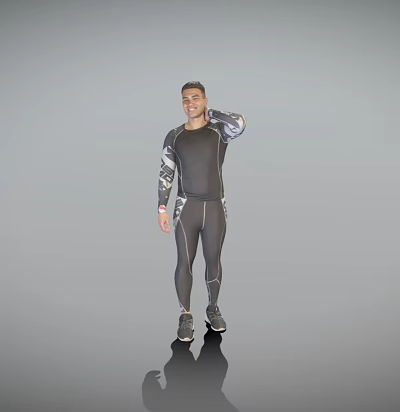 Man Wearing Tight Compression Sportswear Touching His Neck Against Gray Background 3d model