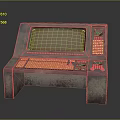 Rusty Control Console With Large Screen Yellow Keyboard And Control Buttons