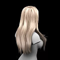 Game Film Female Character with Long Blond Curly Hair Reaching Chest on Black Background