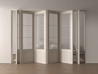 Modern White Folding Doors With Glass Panels For Sleek Interior Design 3d model