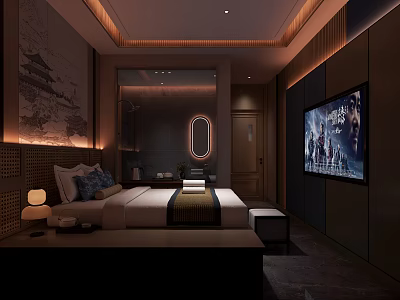 Relaxing Modern SPA Sauna Interior With Comfortable Bed TV Soft Lighting And Decorative Wall 3d model