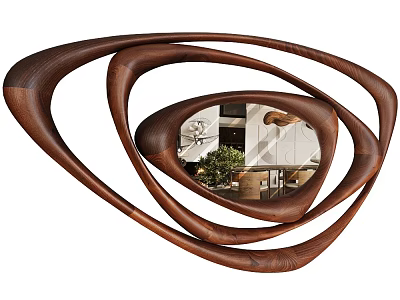 Artistic Wooden Mirror With Multi Layered Frame Reflects Home Interior 3d model