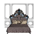 Classic European Style Double Bed With Ornate Upholstered Headboard And Symmetrical Wall Panels