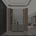 Modern Entryway Hallway With Glass Block Wall Wall Sconces And Console Cabinet Decorative Vase
