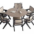 Stylish Round Dining Table Set With Upholstered Chairs And Decorative Vase 3d model