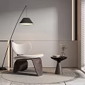 Modern White Leisure Chair With Dark Legs Side Table Vase Black Floor Lamp Light Wall