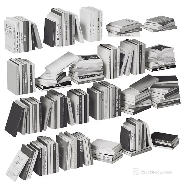 Stacked Books And Magazines In Multiple Piles With Various Arrangements And Positions 3d model 