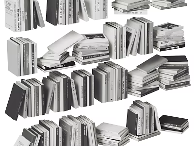 Stacked Books And Magazines In Multiple Piles With Various Arrangements And Positions 3d model