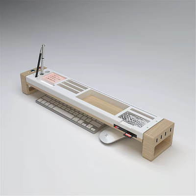 Practical Wooden Desktop Organizer With Keyboard Tray Mouse Pad Pen Holder And Storage Slots 3d model