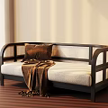 Modern Multi-person Sofa With Dark Wooden Frame Light Cushion Brown Pillow And Blanket