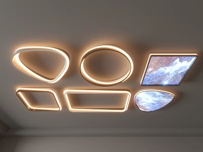 Modern Stylish Ceiling Lights with Various Shapes Illuminated Frames and Starry Pattern Design 3d model