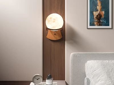 Modern Bedroom Wall Lamp With Wooden Base And Round Shade For Bedside Decor 3d model