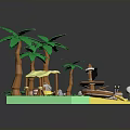 Tropical Island Scene With Palm Trees Sandy Beach Rowboat Umbrella And Lighthouse