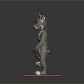 3D Cartoon Cat Character With Big Ears Standing On Wooden Plank Waving Paw