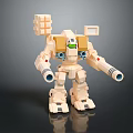 Beige Square Design Robot Character With Cannons Green Head And Building Block Details