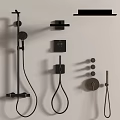Modern Black Shower System With Handheld Spray Control Knobs And Wall Mount Shelf 3d model