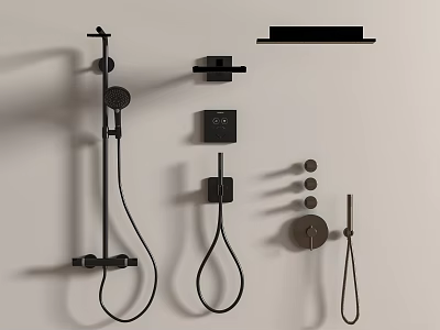 Modern Black Shower System With Handheld Spray Control Knobs And Wall Mount Shelf 3d model