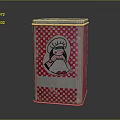 Red Checkered Metal Tin With Cartoon Snowman Design For Household Storage