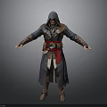 A Man In Hooded Robe With Red Belt And Emblem Standing Arms Outstretched