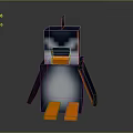 Blocky Pixel Art Penguin Game Character With Orange Beak And Feet 3D Render