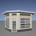 Architectural Octagonal Pavilion With Blue Windows Door Black Roof And White Columns