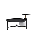 Modern Black Coffee Table With Round Top Metal Frame And Side Storage Tray 3d model