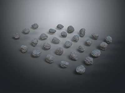 Natural Wood Stone Materials Gray Stone Pieces Arranged on Dark Background Surface 3d model