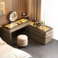 Elegant Modern Dressing Table with Round Mirror Stool and Flower Vase in Bedroom Interior
