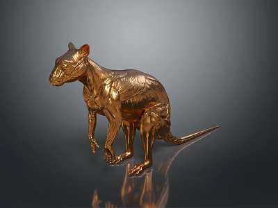 Golden Animal Sculpture With Metallic Texture Shiny Surface And Reflective Background 3d model