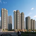 Modern High Rise Residential District With Commercial Complex And Busy Road At Dusk