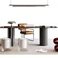 Modern Desk Interior Design With Brown Leather Chair Transparent Stools Table Lamp And Papers