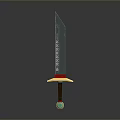 Traditional Decorative Sword With Black Blade Intricate Patterns Yellow Hilt And Green Orb