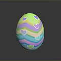 Easter Bunny Themed Painted Egg With Colorful Wavy Stripes And Heart Shapes