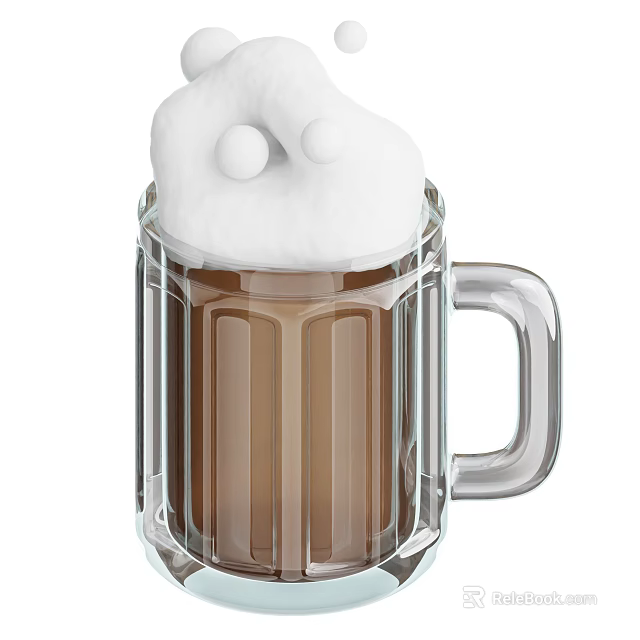 Refreshing Beer In Transparent Mug With Thick White Foam And Brown Liquid 3d model 