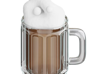 Refreshing Beer In Transparent Mug With Thick White Foam And Brown Liquid 3d model
