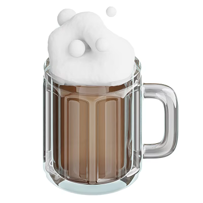 Refreshing Beer In Transparent Mug With Thick White Foam And Brown Liquid 3d model