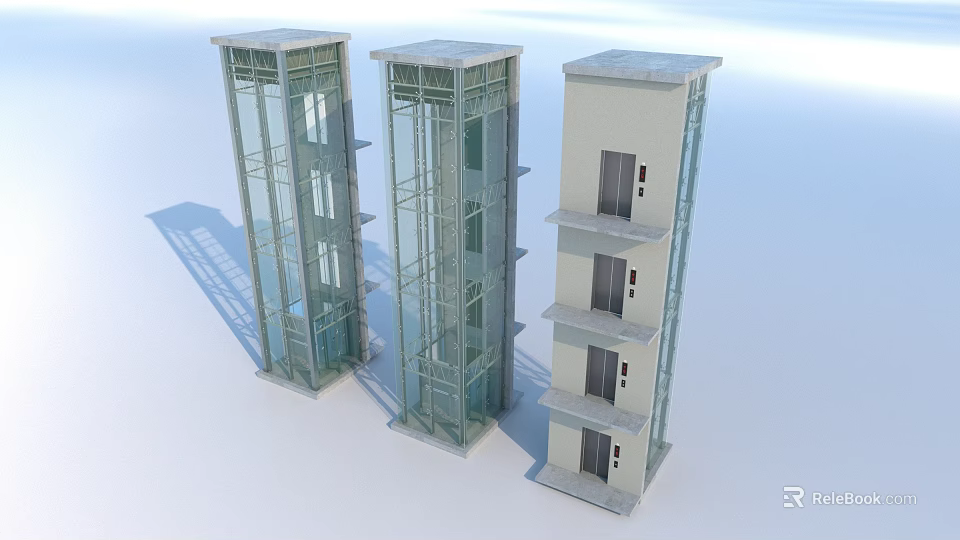 Modern Multi Story Building Structures With Glass Facades And Concrete Frames 3d model