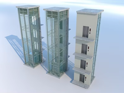 Modern Multi Story Building Structures With Glass Facades And Concrete Frames 3d model