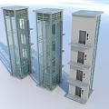 Modern Multi Story Building Structures With Glass Facades And Concrete Frames 3d model