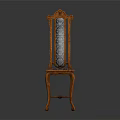 Classic High Back Carved Wood Chair With Blue Patterned Fabric And Curved Legs