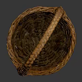 Traditional Handwoven Wicker Basket With Curved Handle And Round Shape For Household Storage