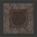 Rusted Red Square Metal Plate With Central Circular Grid And Surrounding Squares