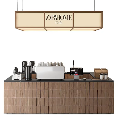 ZARA HOME Café Interior With Wooden Bar Counter Coffee Machine Cups And Cash Register 3d model
