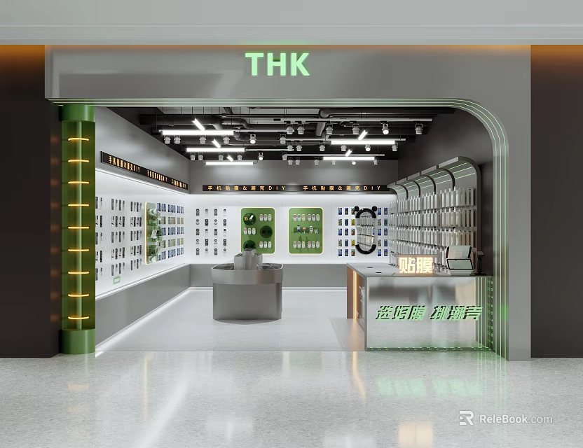 THK Digital Store Interior With Product Display Shelves Counter And Modern Lighting 3d model 